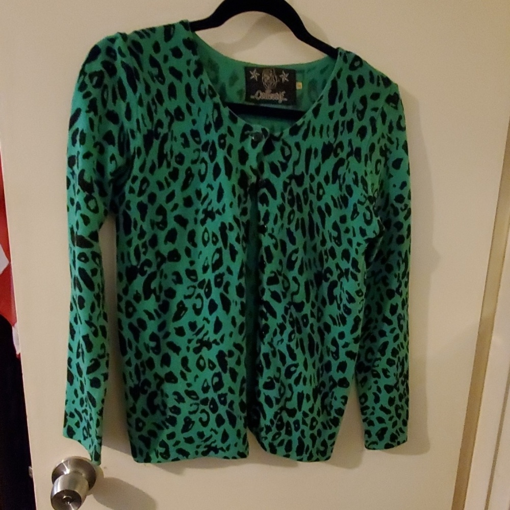 Green leopard cardigan